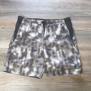 Nike Men Swim Trunk Short Medium Waist 38 In Gray Black Pattern Lined Vacation